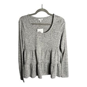 Love Fire Gray Long Sleeve Tiered Ruffle Scoop Neck Top Size Medium